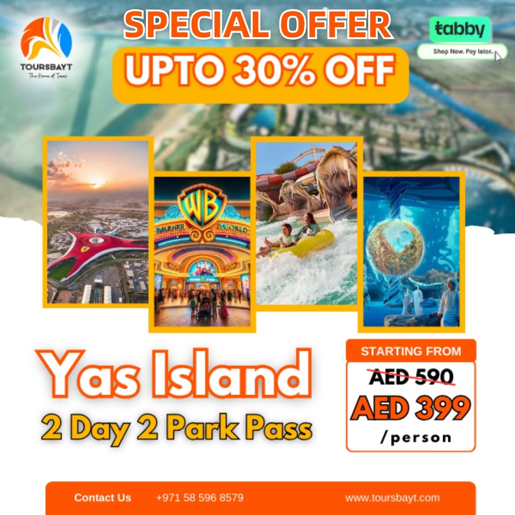 2 Day Any 2 Park Pass Ferrari World +Yas Water+ Warner Bros+ Sea World 
